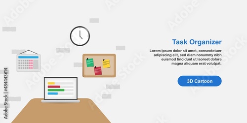 Organize desk table, task management plan, project progress timetable concept