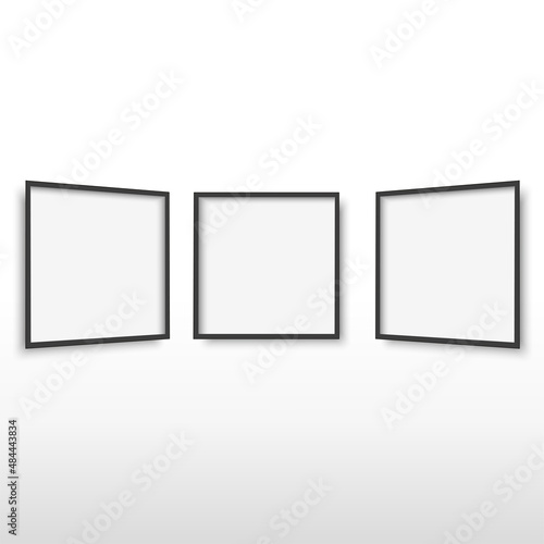 Three empty picture frames on the wall. Vector
