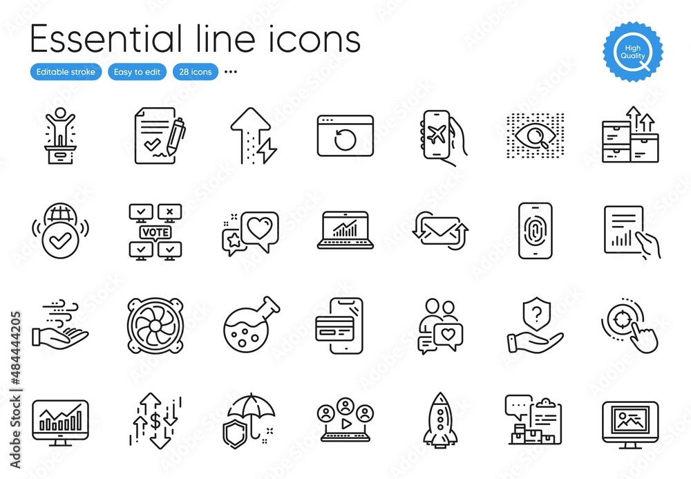 Recovery internet, Refresh mail and Dollar rate line icons. Collection of Energy growing, Dating chat, Winner podium icons. Chemistry lab, Video conference, Heart web elements. Vector