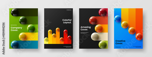 Geometric catalog cover A4 vector design template set. Creative realistic balls poster illustration bundle. © kitka