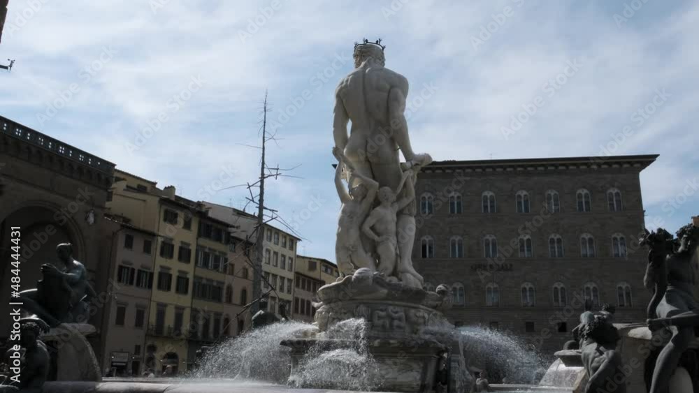 The stunning sculpture of David by Michelangelo from behind in florence. The stunning sculpture of David by Michelangelo from behind in florence.