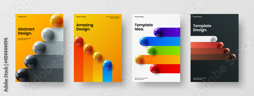 Multicolored realistic spheres banner illustration collection. Clean pamphlet A4 design vector concept set.