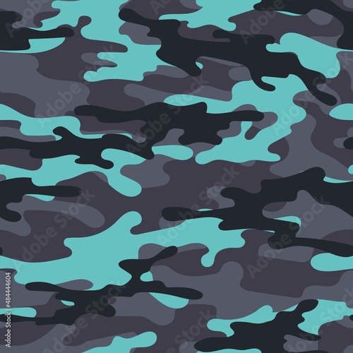 blue modern army vector camouflage print, seamless pattern for clothing headband or print.