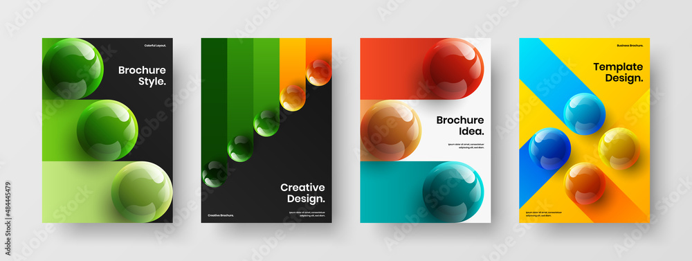 Fresh realistic spheres booklet template collection. Creative corporate cover A4 vector design concept set.
