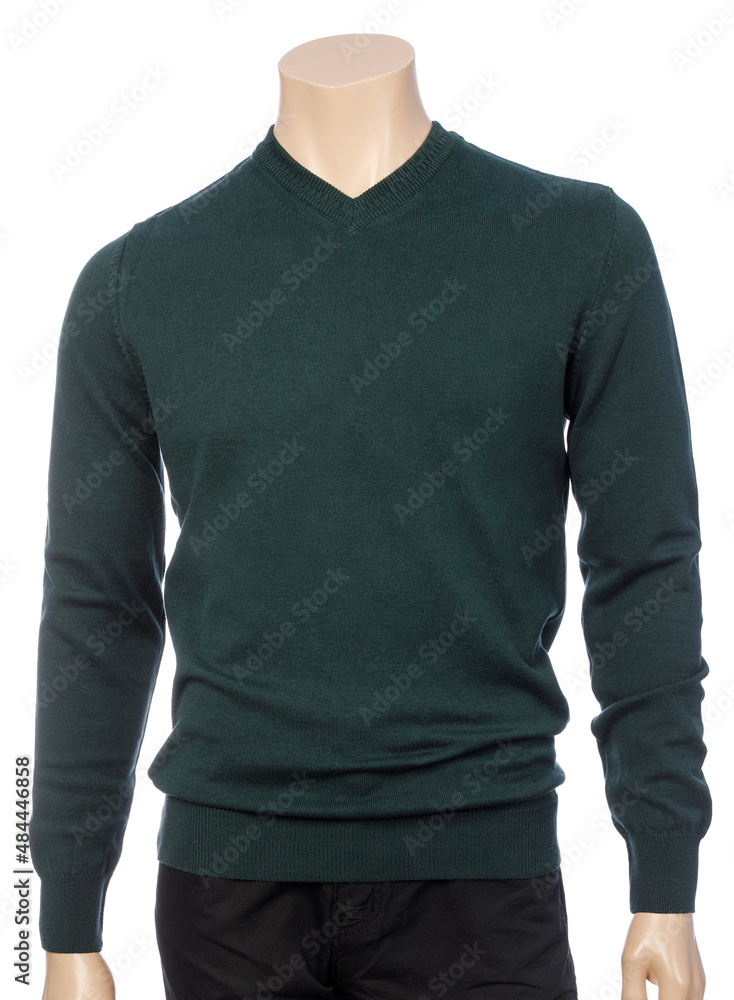 Green classic jumper on mannequin isolated