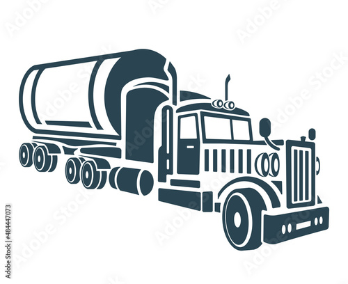 Vector illustration, logo, truck, vintage style. Transportation of fuel.