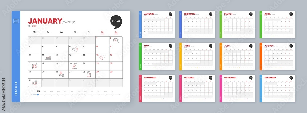 Calendar 2022 month schedule. Translation service, Cogwheel and Location app minimal line icons. Skin condition, Male female, T-shirt icons. Loud sound, Web analytics, Motherboard web elements. Vector - obrazy, fototapety, plakaty 