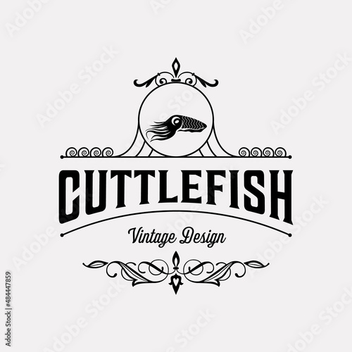 cuttle fish vintage logo vector symbol illustration design