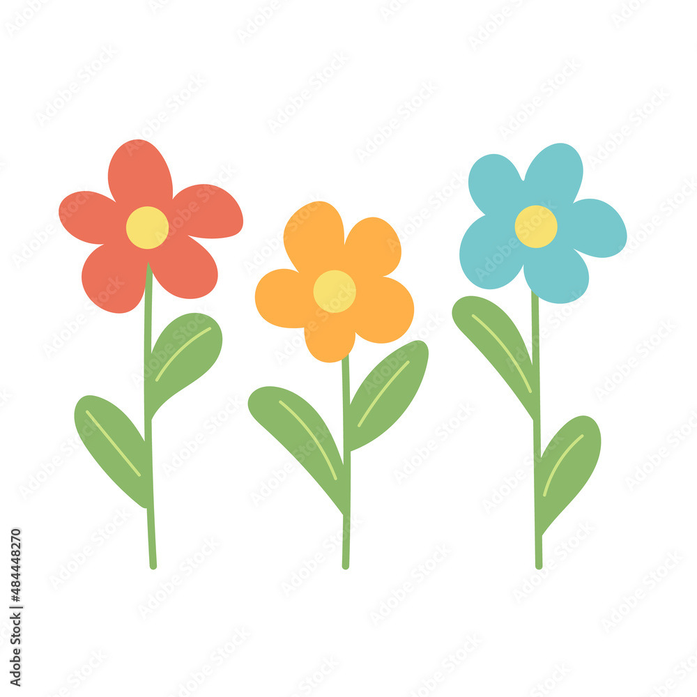 Spring flowers growing. Simple vector illustration in cartoom style. Icon on white