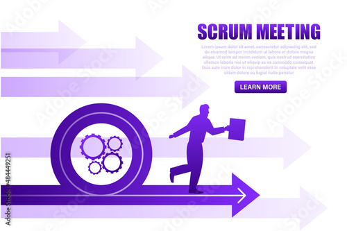 Flat icon with scrum meeting. Project development illustration. Vector icon