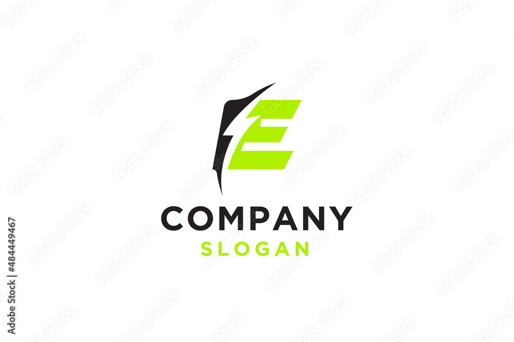 Letter E for electric logo design with thunder bolt vector illustration. Letter E for electric logo design with thunder bolt vector illustration.