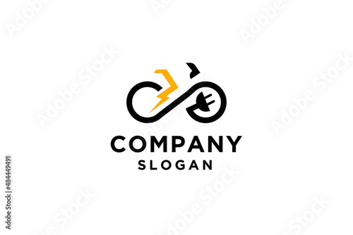 Electric bicycle with bolt logo design vector illustration.