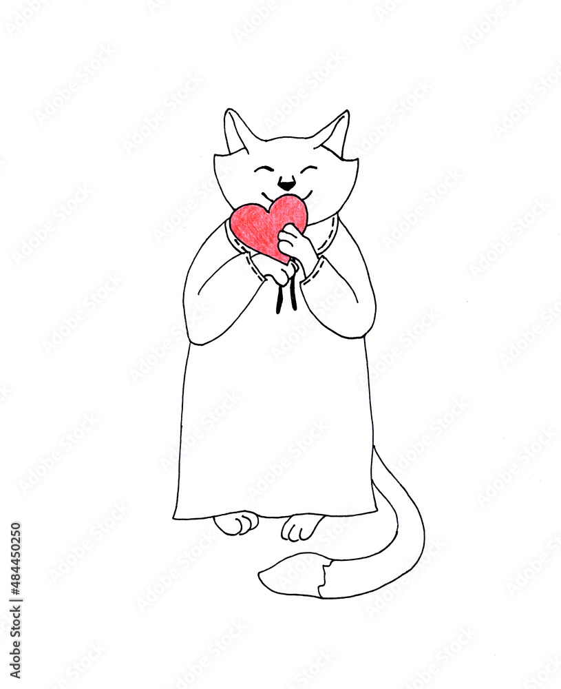 Cat holding a heart and hiding its mouth Cat holding a heart and hiding its mouth