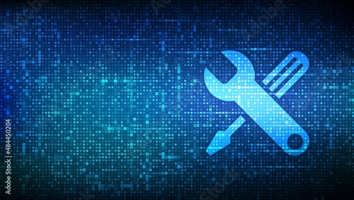 Technical support icon made with binary code. Customer help. Online tech support. Customer service, Business and technology concept. Digital matrix background with digits 1.0. Vector Illustration.