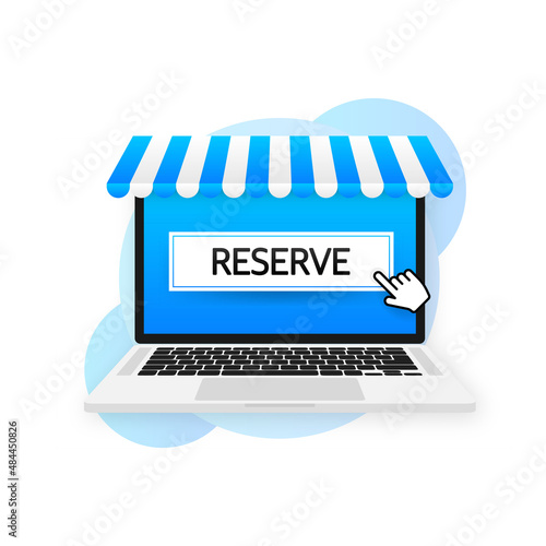 Flat button with blue reserved button. Flat line vector illustration. Online store. Vector icon