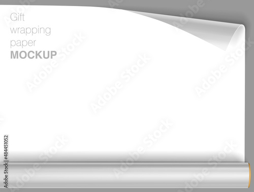 Vector gift wrapping paper rolls mock up on light background with transparent shadows. Template for your design. 