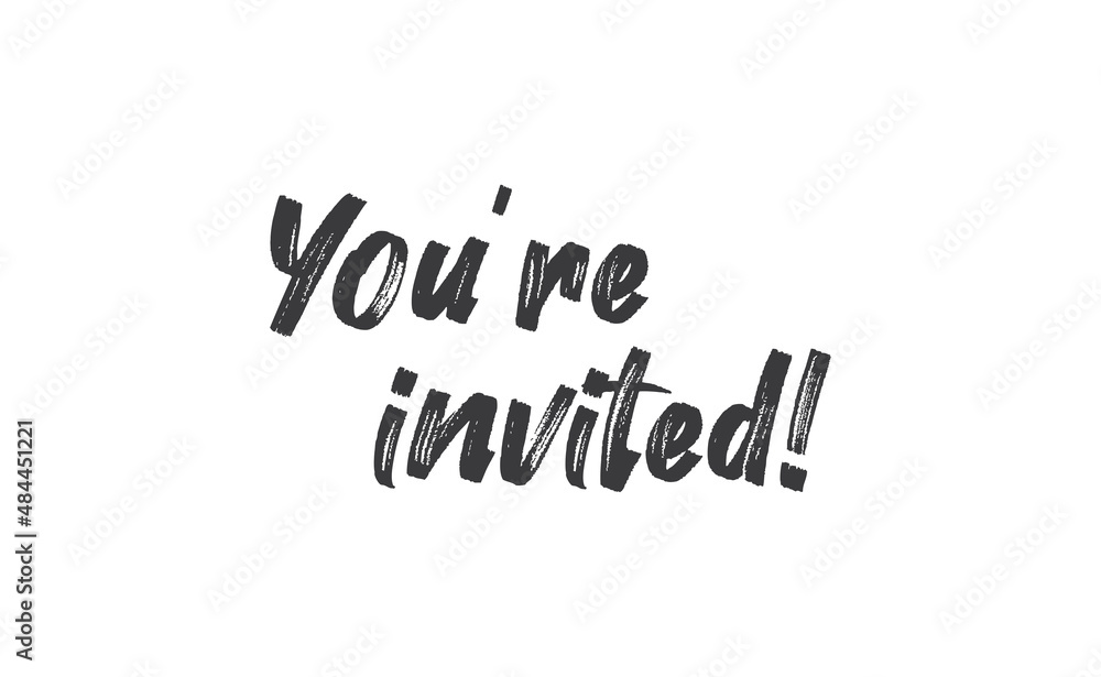 You're invited lettering text. Hand drawn style vector linear text design. Modern typography. Message for greeting cards, invitations, for weddings, birthday and holiday events. You're invited lettering text. Hand drawn style vector linear text design. Modern typography. Message for greeting cards, invitations, for weddings, birthday and holiday events.