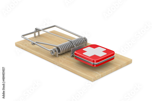mousetrap and symbol plus on white background. Isolated 3D illustration