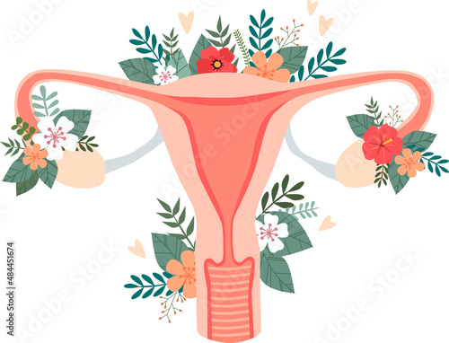 A female reproductive system with flowers. Vector illustration.