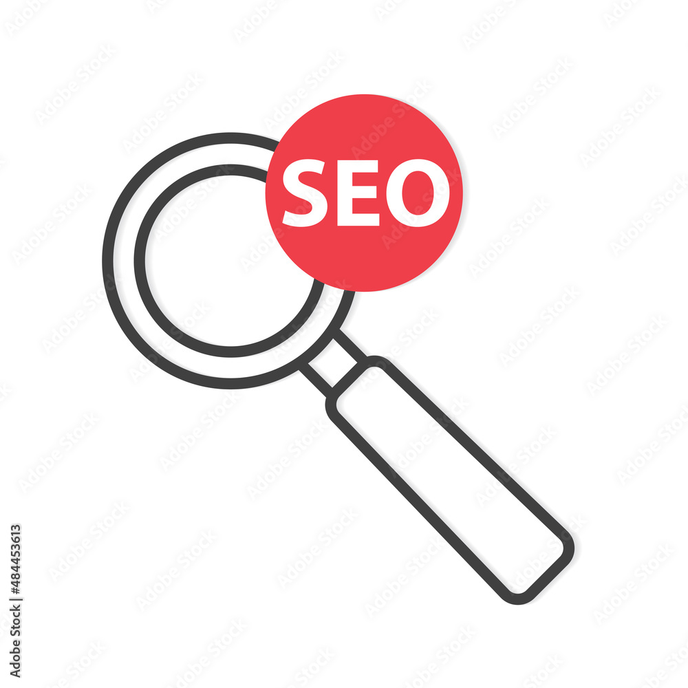 magnifier icon and SEO (Search Engine Optimization) acronym - vector illustration magnifier icon and SEO (Search Engine Optimization) acronym - vector illustration