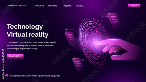 Virtual reality landing page vector in dark background