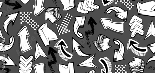 Seamless pattern with abstract graffiti arrows. Cartoon teenage creative image.