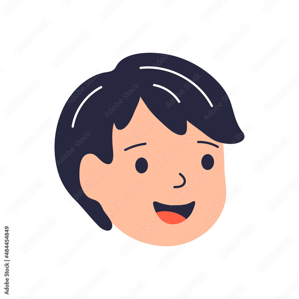 Illustration of smiling boy face. Child in cartoon style. Image for school and kindergarten. Illustration of smiling boy face. Child in cartoon style. Image for school and kindergarten.