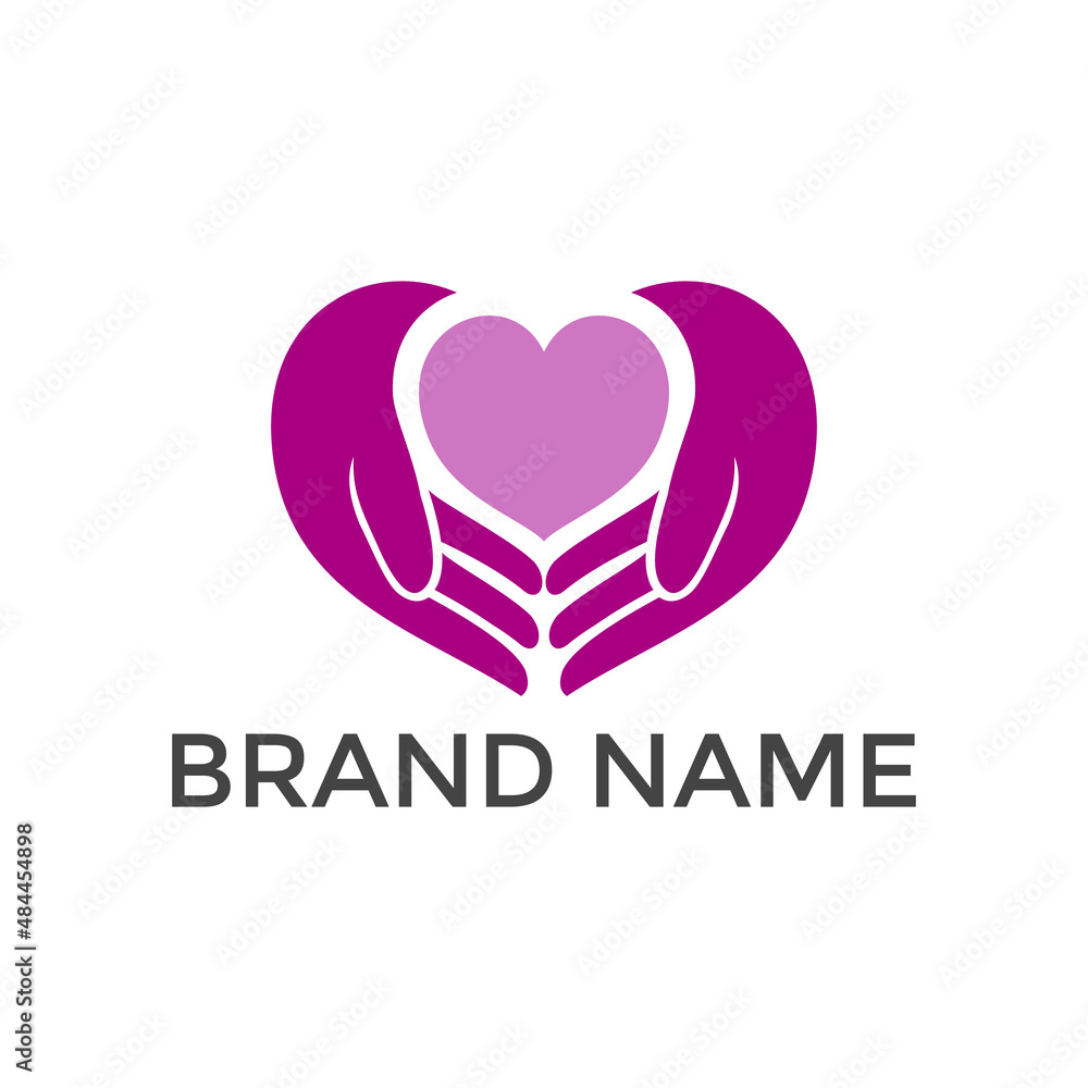 Love giving heart hands holding logo design vector