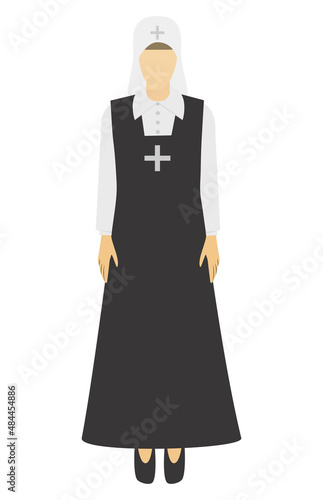 Novice in monastery The Sister in Mercy Nun in black Flat style. Vector illustration. Isolated on a white background