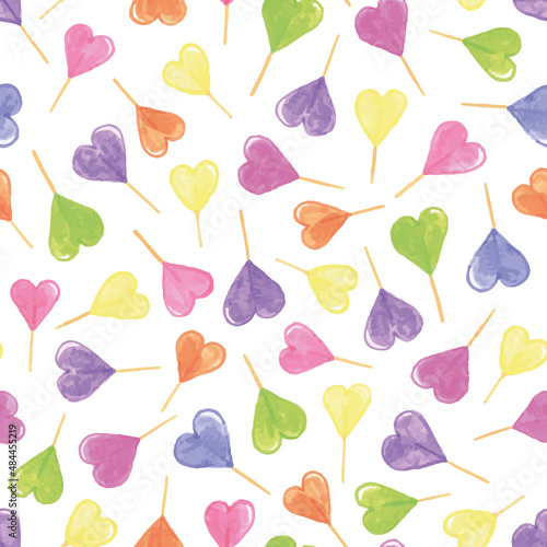 Vector colourful heart lollipop mess seamless pattern background. Ideal for Valentine, wedding, invitations and expressing love. Perfect for fabric, wallpaper, scrapbooking and stationery. Surface