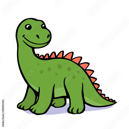 Cute cartoon young dinosaur. Green brontosaurus apatosaurus. Vector isolated clipart illustration. White background