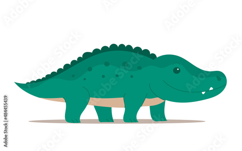 Cute cartoon green crocodile. African reptile animal. Vector illustration. Child character