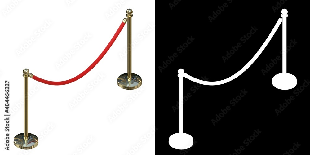 3D rendering illustration of a red velvet rope 3D rendering illustration of a red velvet rope