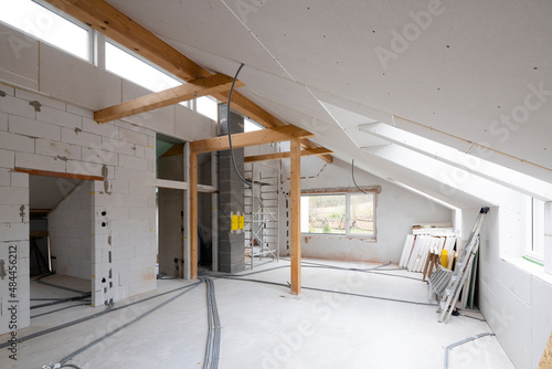 bright, friendly, modern loft construction site drywall without people in daylight