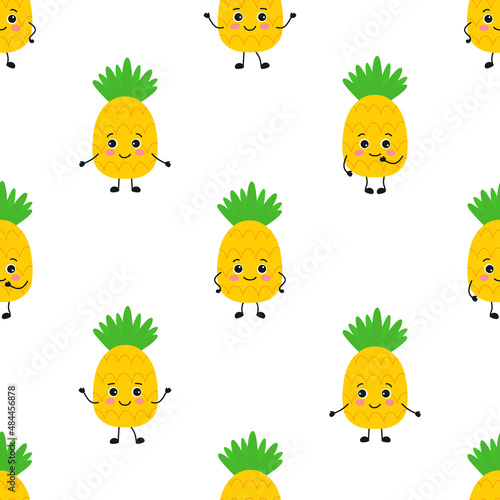 cartoon pineapple pattern in flat style, vector illustration