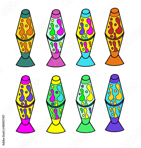 Lava lamp set. Funny hippie 60s,70s style lava light. Psychedelic,groovy,trippy. Vector illustration