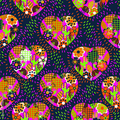 seamless floral pattern with flower and hearts