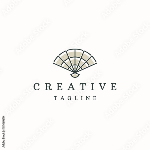 Hand fan antique japanese fan logo icon design template flat vector