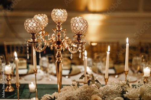 Obraz na plátně Table set up for a special event with roses and greenery indoor Wedding table de