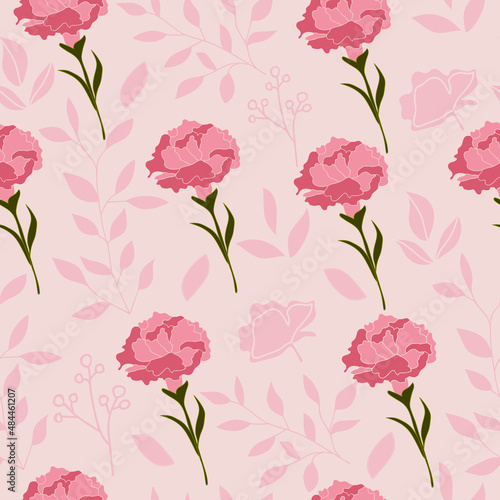 Blooming realistic carnation flowers pattern