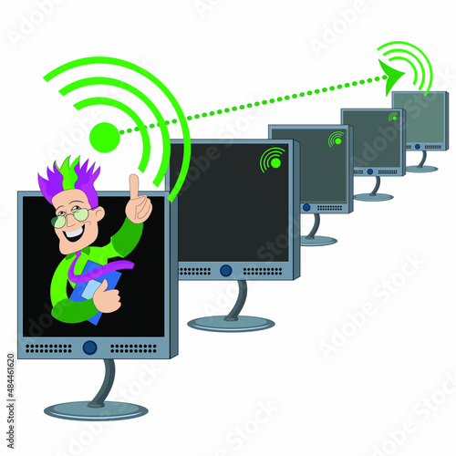 Logo-Symbol, Mann mit dem Buch, PC-Symbol, Vektor Illustration