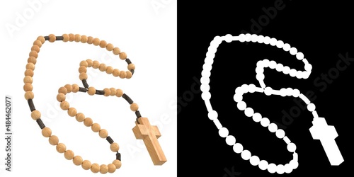 3D rendering illustration of a rosary