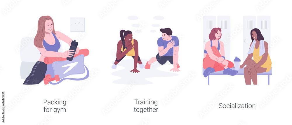 Fitness club isolated cartoon vector illustrations set.