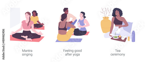 Yoga practice isolated cartoon vector illustrations set.