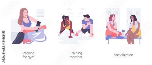 Fitness club isolated cartoon vector illustrations set.