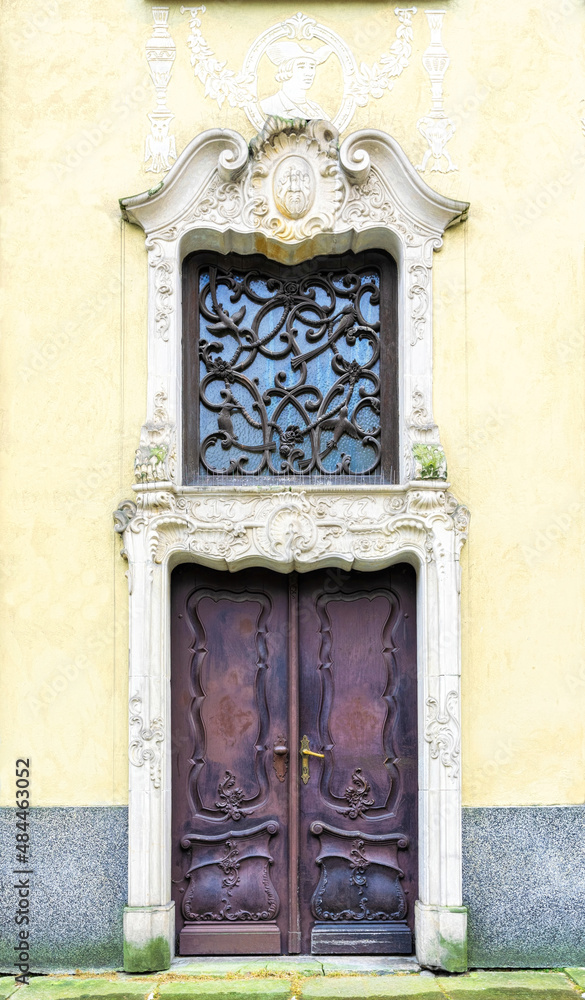 Carved wooden old door