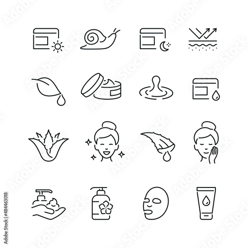 Skin care related icons: thin vector icon set, black and white kit