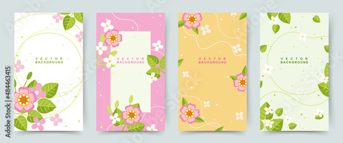 Floral social media banners templates.Spring flowers and leaves.Flat style vector illustration for social media posts,mobile apps,greeting cards,invitations,banner design,advertising,internet ads 