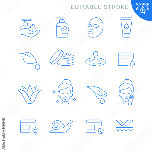 Skin care related icons. Editable stroke. Thin vector icon set