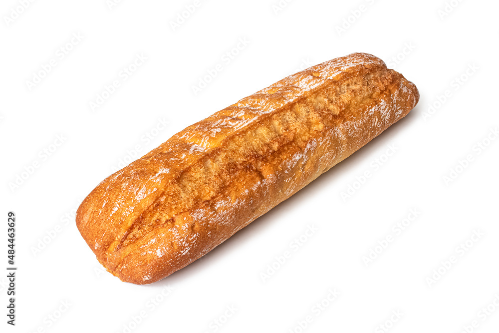 Mini baguette with crispy golden crust on white Mini baguette with crispy golden crust on white